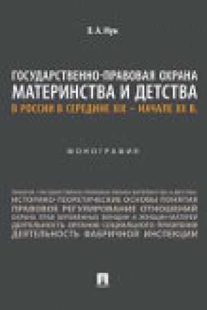Cover: Gosudarstvenno-pravovaya ochrana materinstva i detstva v Rossii v seredine XIX - nachale CHCH v. Monografiya